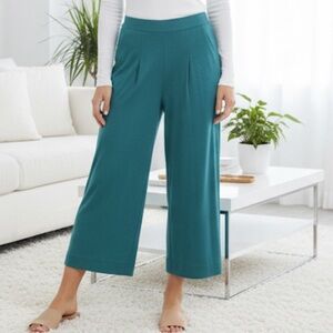 Peruvian Connection Twyla Wide Leg Teal blue flat front crop pant XL